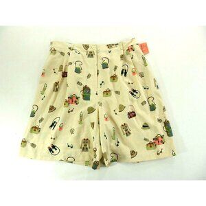 Leilei Vintage Vacation Art Print 100%Washable Silk Shorts Womens X Large New